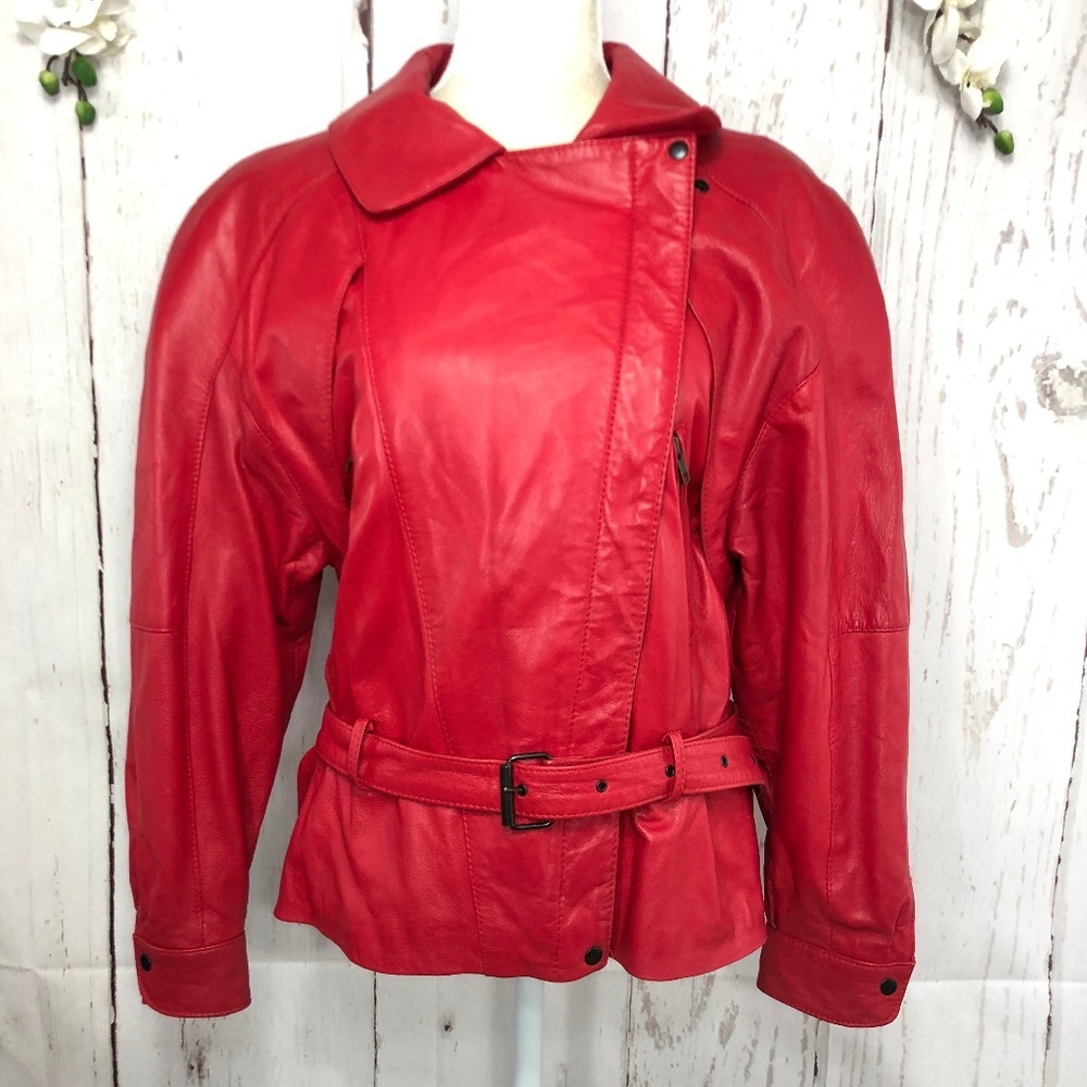 MICHAEL HOBAN LEATHER VINTAGE RED JACKET SIZE 5/6
